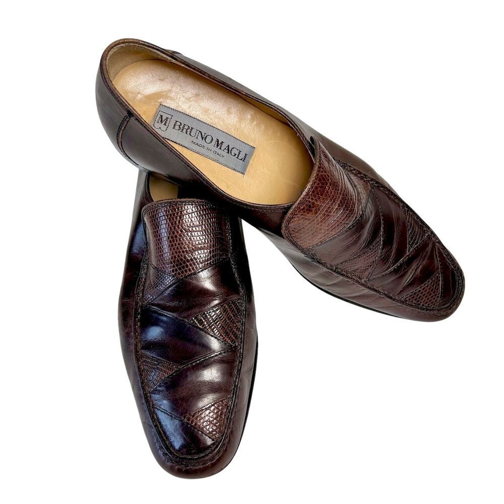 Vintage Bruno Magli Mens Burgundy leather Italian Loafers Size 8M Exotic skin - Picture 10 of 16